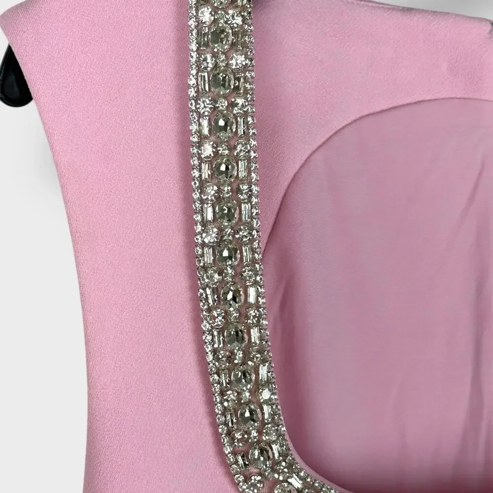 NWT 598 Retrofete Bexley Beaded Crystal Pink Mini Dress Embellished Large - Picture 8 of 14